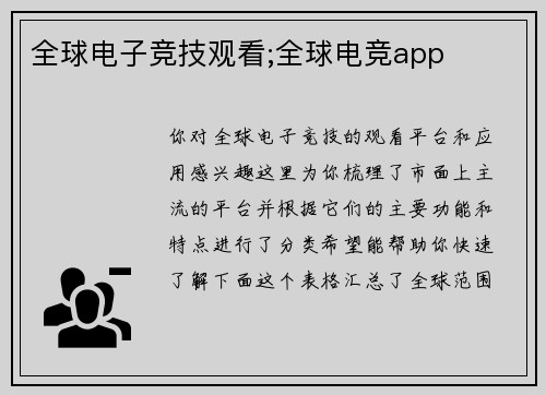 全球电子竞技观看;全球电竞app